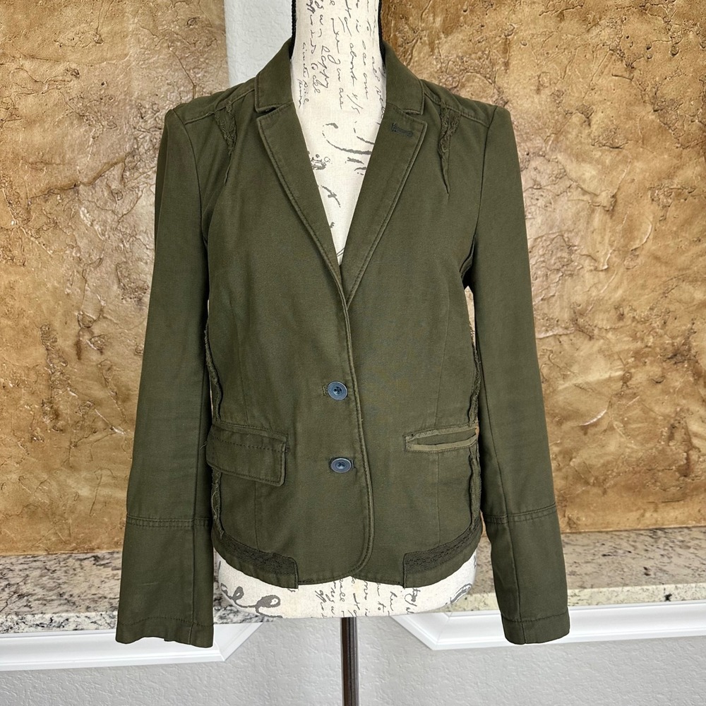 Hei‎ Hei Blazer Jacket Women's 4 Olive Green Military Grunge 2-Button Cotton